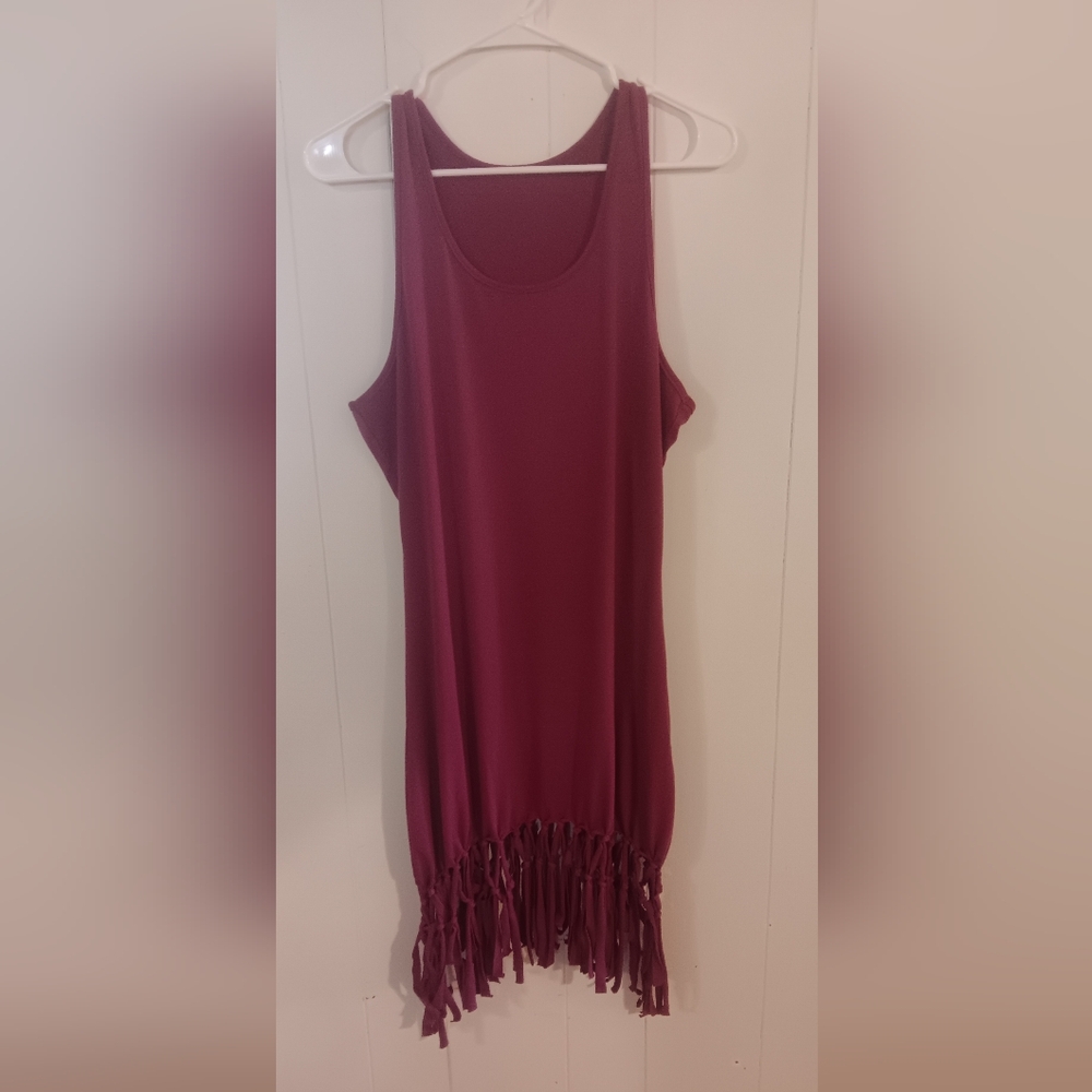 Sleeveless Burgundy Tank Dress Womens Medium Fringe Fairy Pirate Cottage